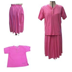 Vintage Oscar de la Reta Expressions Midi Skirt, T-Shirt in Pink Size Medium